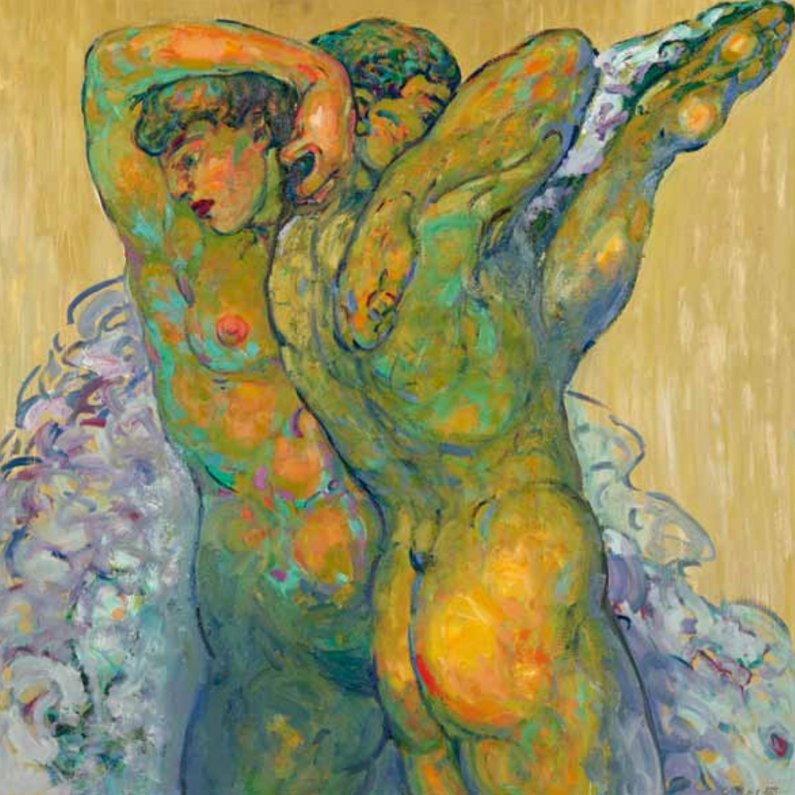 Paar Auf Uebermalten Goldgrund